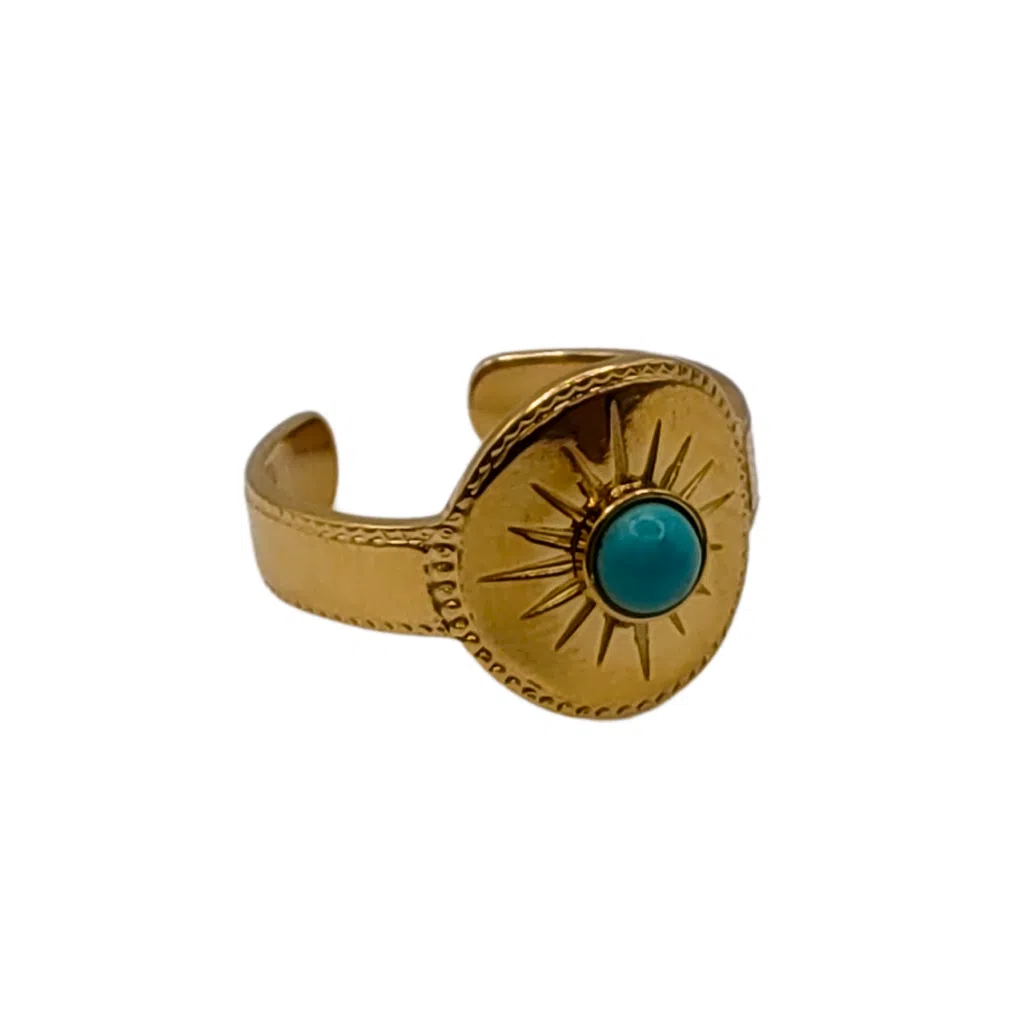 Energiza.ME - Anel Ajustavel Turquesa Celestial Ouro 01 Anel Ajustável Turquesa Celestial Ouro _ 02