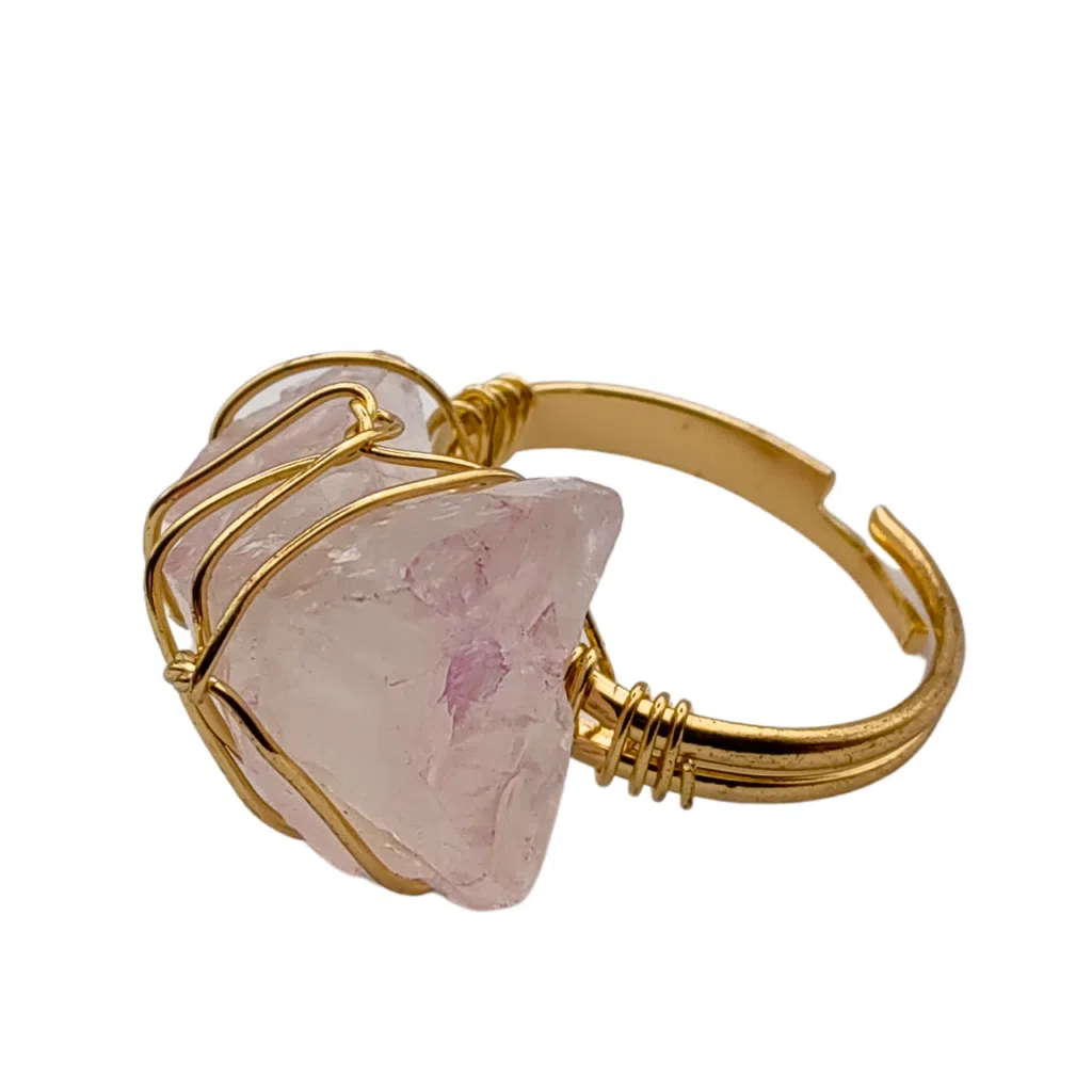 Energiza.ME - Deslumbrante Anel Ajustavel de Quartzo Rosa 01 Deslumbrante Anel Ajustável de Quartzo Rosa - 01
