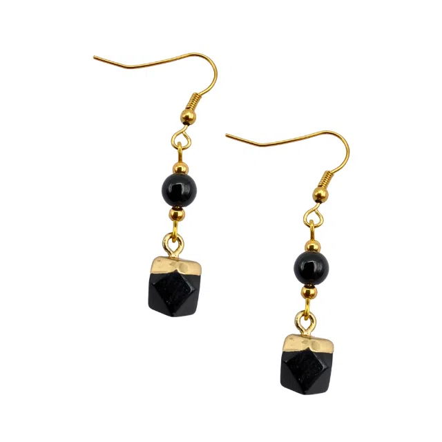 Energiza.ME - Deslumbrante Brinco de Obsidiana Banhado a Ouro 02 Deslumbrante Brinco de Obsidiana Banhado a Ouro - 02