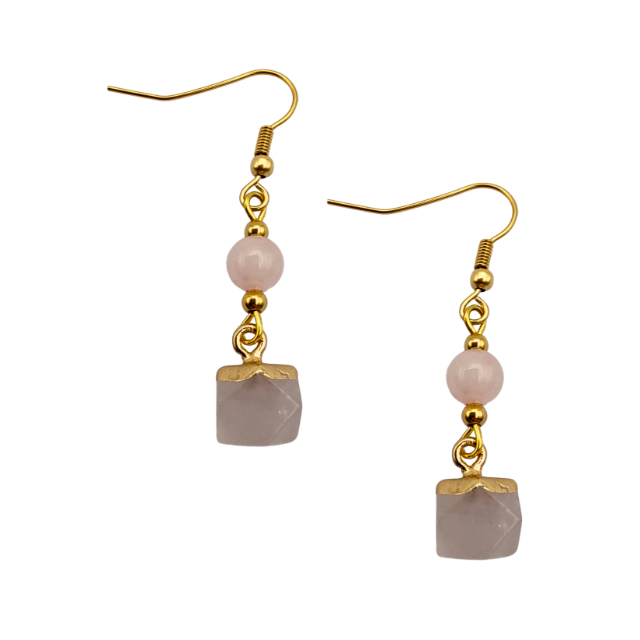 Energiza.ME - Deslumbrante Brinco de Quartzo Rosa Banhado a Ouro 02 Deslumbrante Brinco de Quartzo Rosa Banhado a Ouro