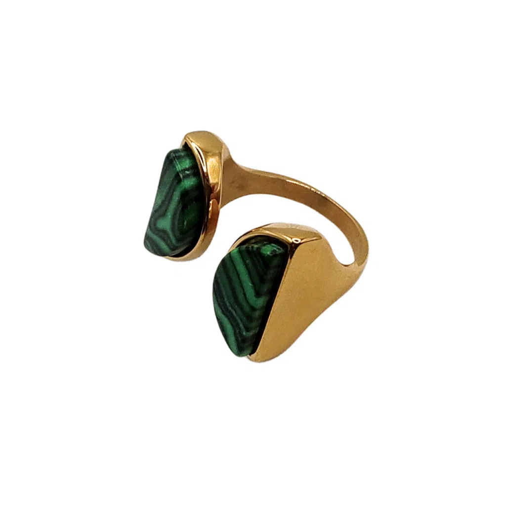 Energiza.ME - Esplendor Dourado Anel Ajustavel de Malaquita 01 Esplendor Dourado Anel Ajustável de Malaquita - 01