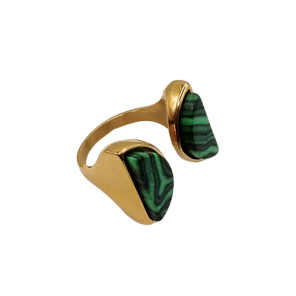 Energiza.ME - Esplendor Dourado Anel Ajustavel de Malaquita 02 Esplendor Dourado Anel Ajustável de Malaquita - 02